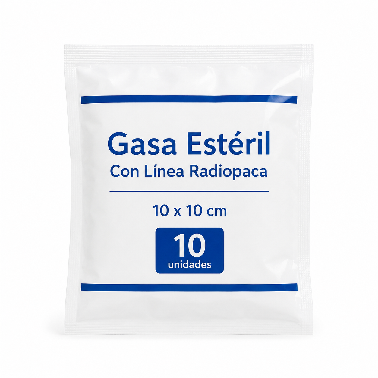Gasa estéril con línea radiopaca de 10 x 10 cm y 8 ply para uso clínico y hospitalario