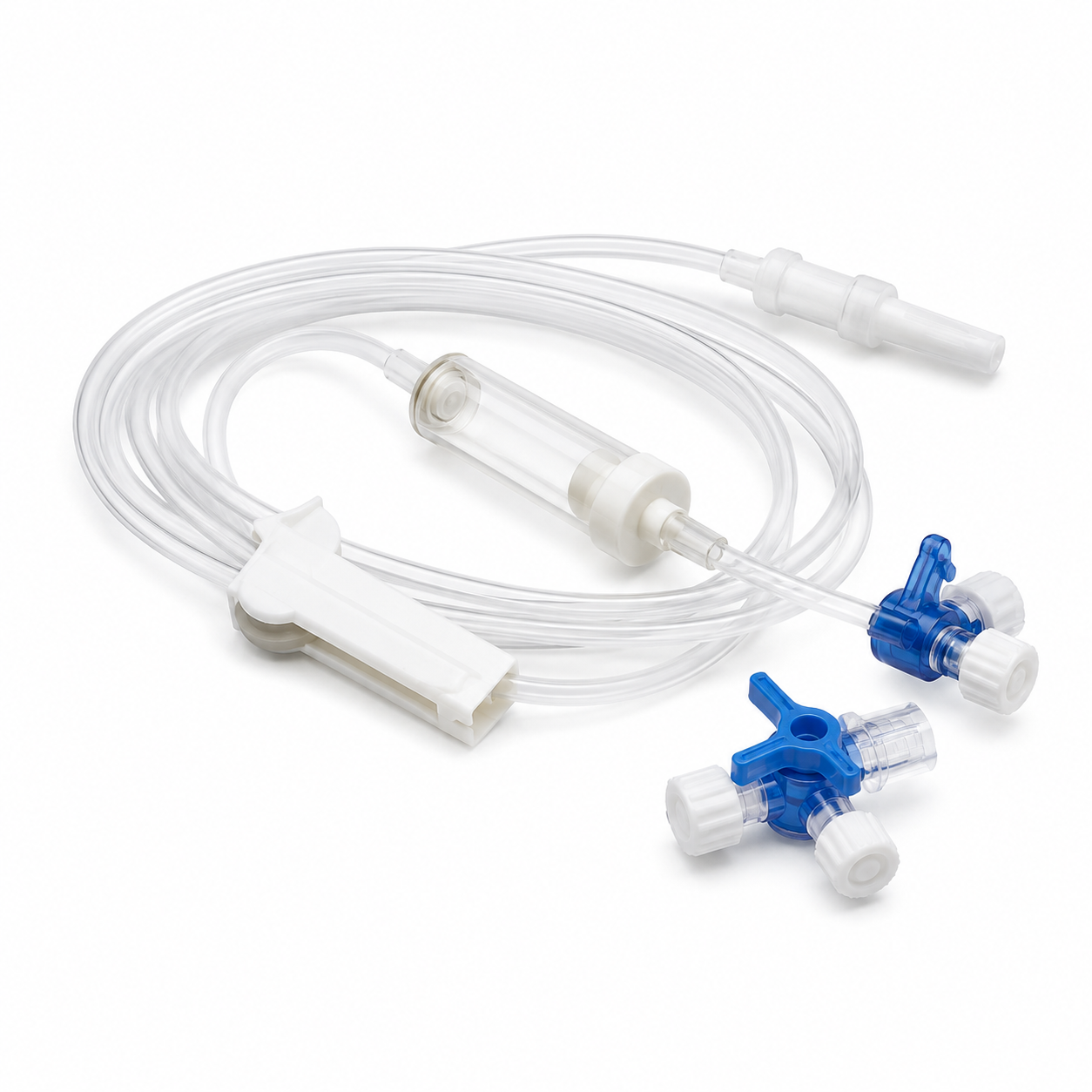 Venoset para venoclisis con llave de 3 vías, conector Luer Lock y extensión de 10 cm