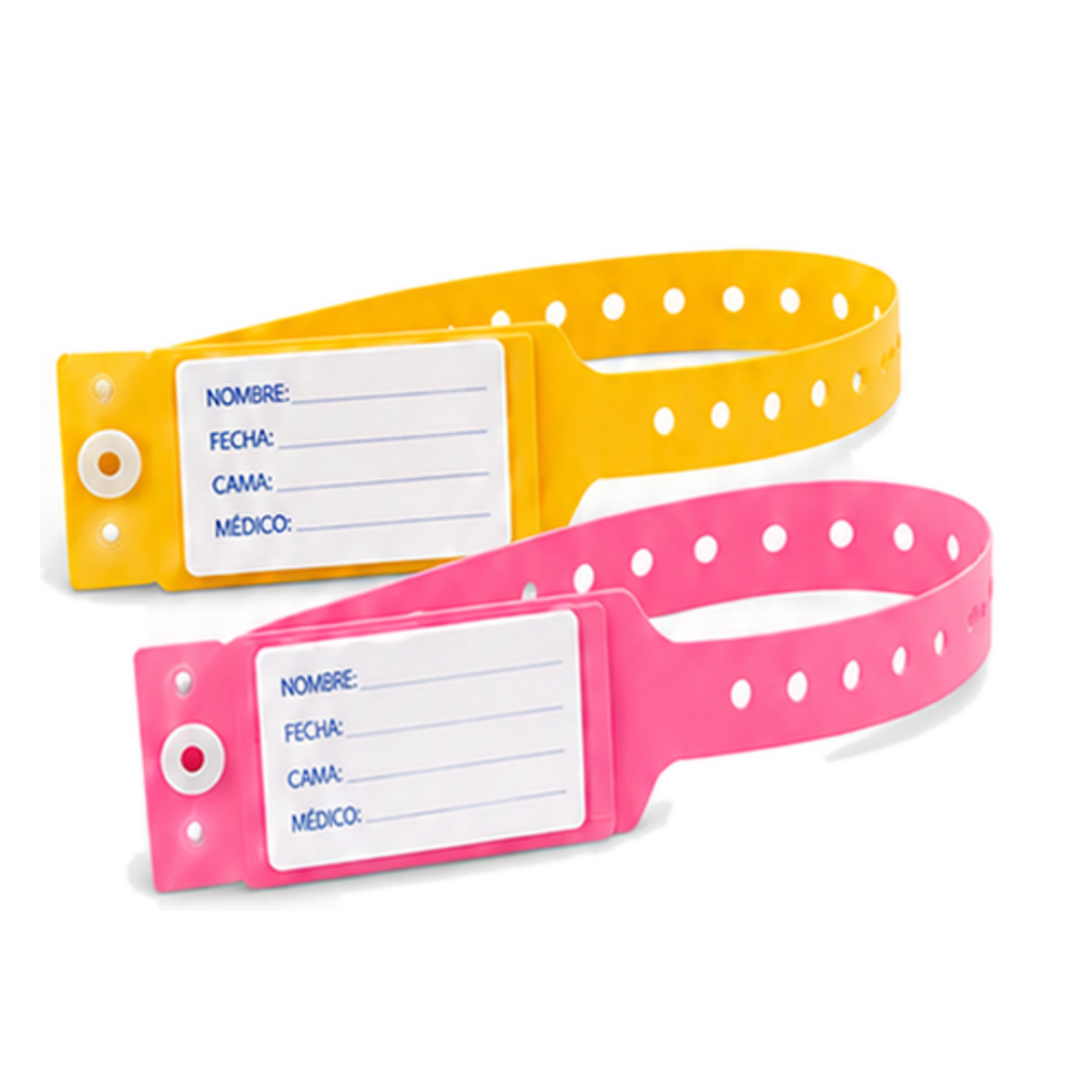 Brazalete de identificación para pacientes en colores amarillo y rosado