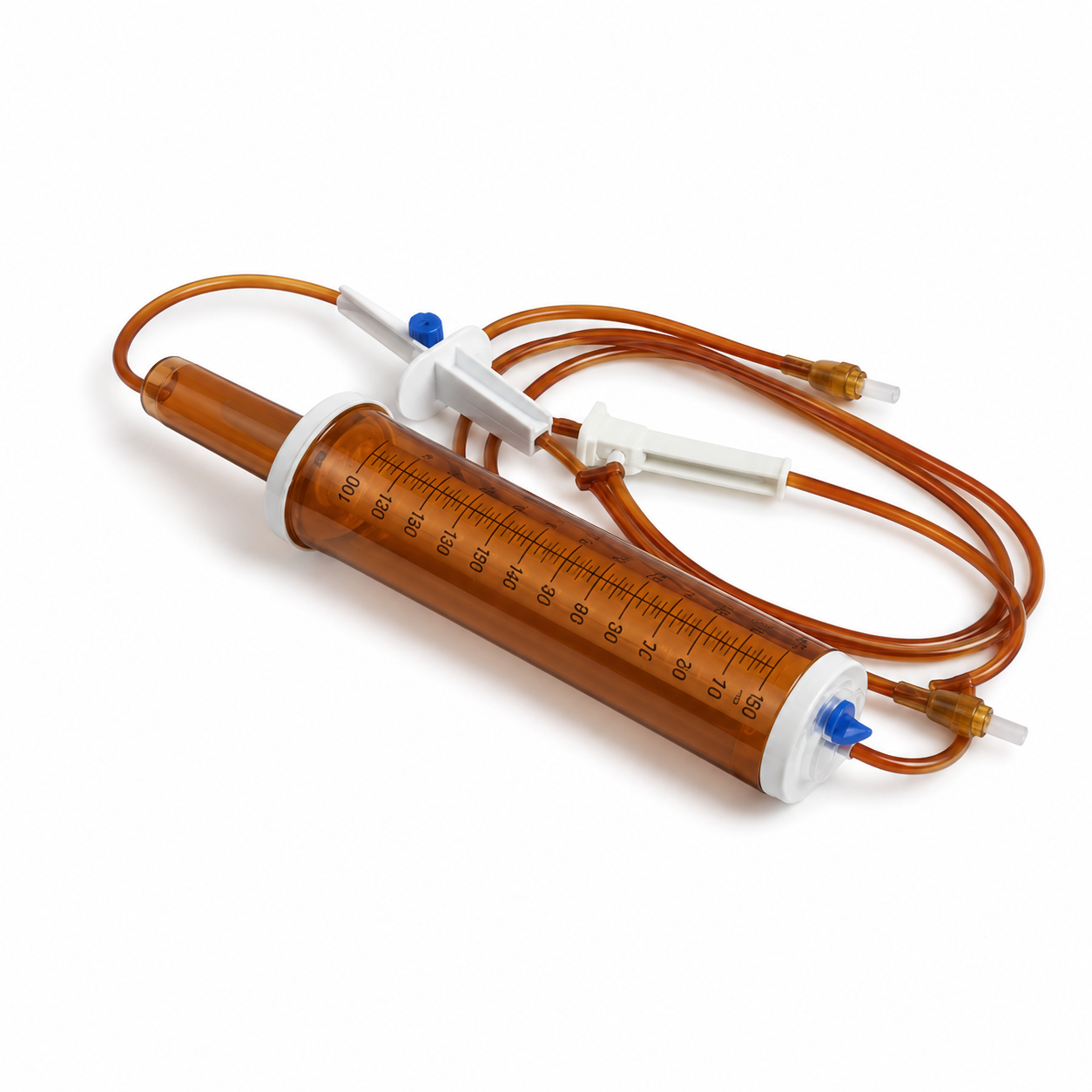 Microgotero fotosensible color ámbar con conector Luer Lock y cámara de goteo para administración controlada de soluciones