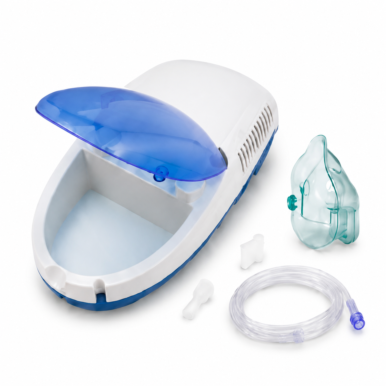 Nebulizador de pistón con mascarillas para adulto y pediátrica, tubo de conexión y filtros