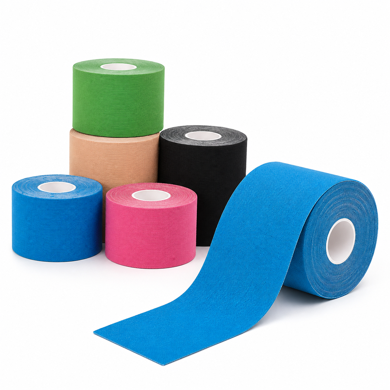 Venda kinesiológica para soporte muscular y rehabilitación disponible en varios colores